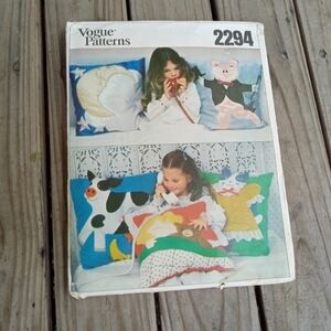 Vogue Sewing Pattern 2294 Kid's Pillows Moon Pig Cow Cat Girl with Teddy Bear